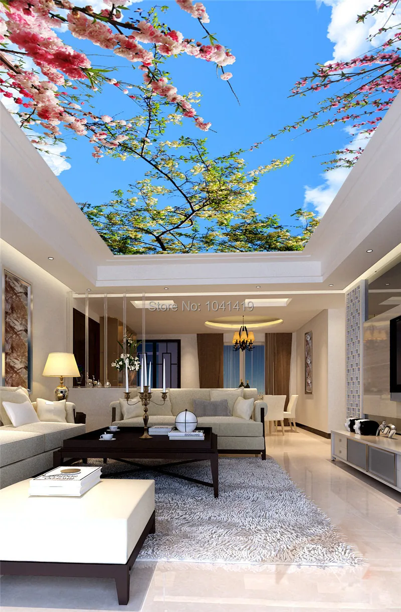 3D настенная потолок пользовательские фото стены Бумага из цветков персикового дерева Гостиная обои на потолок плакат, Декор для дома Papel де Parede