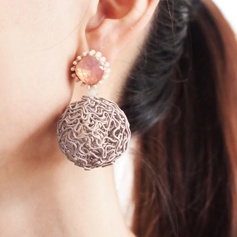 MANILAI Hollow Round Metal Ball Dangle Earrings Women Vintage Resin Big Statement Earrings Christmas Jewelry Gift Brincos