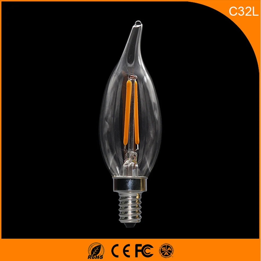 

50PCS 2W E12 E14 LED Bulbs ,C32L LED Filament Candle Bulbs 360 Degree Light Lamp Vintage pendant lamps AC220V
