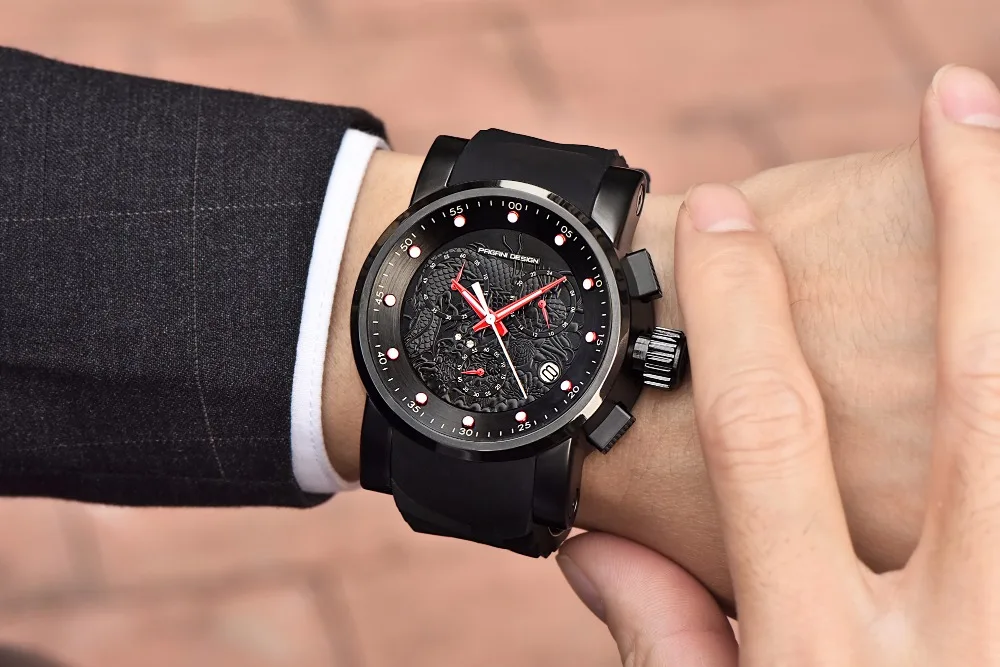 Мужские часы PAGANI дизайнерский бренд класса люкс китайский дракон календарь Relogio водонепроницаемый силиконовый ремешок модные кварцевые простые часы