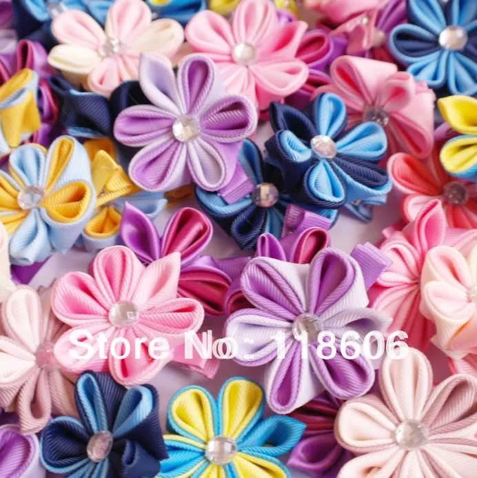 

60pcs Free Shipping Kanzashi Flower Hair Bow Hot Pink Purple Blue Orange Cream Mix color