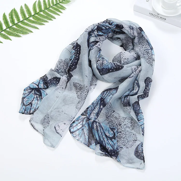 Butterfly Print Soft Long Cotton Neck Scarves for Women christmas gift