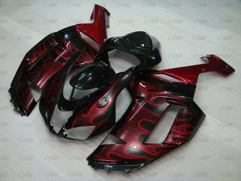 

for Kawasaki Zx6r 2007 Fairing Kits for Kawasaki Zx6r 2007 - 2008 Black Red Flame Body Kits for Kawasaki Zx6r 07 Fairing Kits