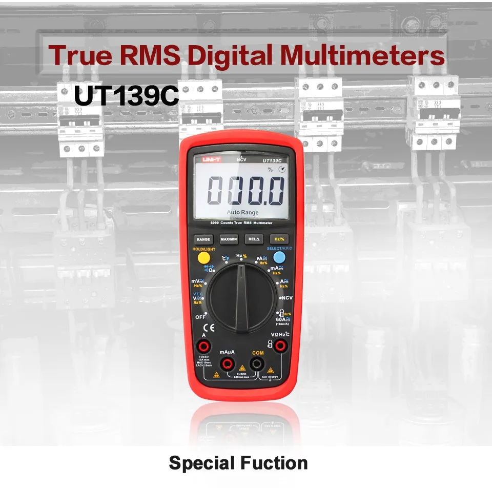 

UNI-T UT139C Digital Multimeter Auto Range True RMS Meter Handheld Tester 6000 Count Voltmeter Temperature Test transistor