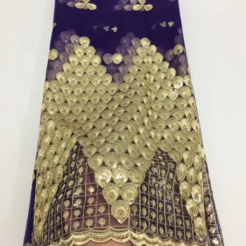 

Amazing sequins lace fabric Nigerian Gold purple white fabric high quality African tulle lace Sequins fabric for Evening Dresses