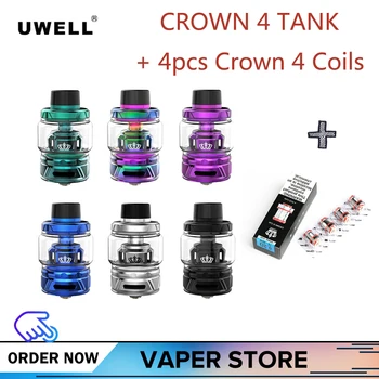 

Original Uwell Crown 4 Tank Vape Atomizer 6ml Capacity With 4pcs Crown 4 Dual SS904L / UN2 Mesh Coil 0.2 0.4 0.23ohm E-Cigarette