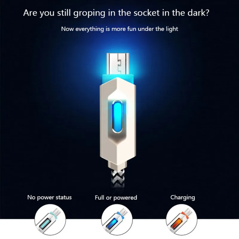 المصغّر usb العالمي ذكي شحن كابل نقل بيانات عالية الجودة العملي تضيء كابل نقل بيانات