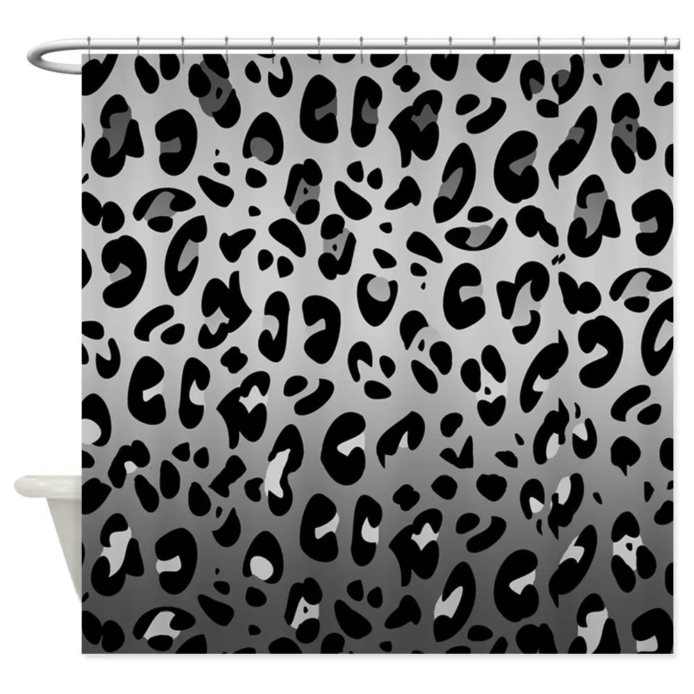 

Silver Black Leopard Pattern Shower Curtain Decorative Fabric Shower Curtain Bath Products Bathroom Decor with Hooks Waterproof