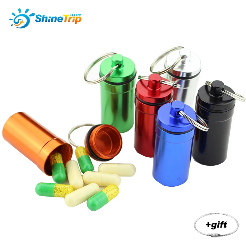 6pcs Aluminum Alloy Pill Box Case Bottles Cache Drug Holder Container Keychain Medicine Box