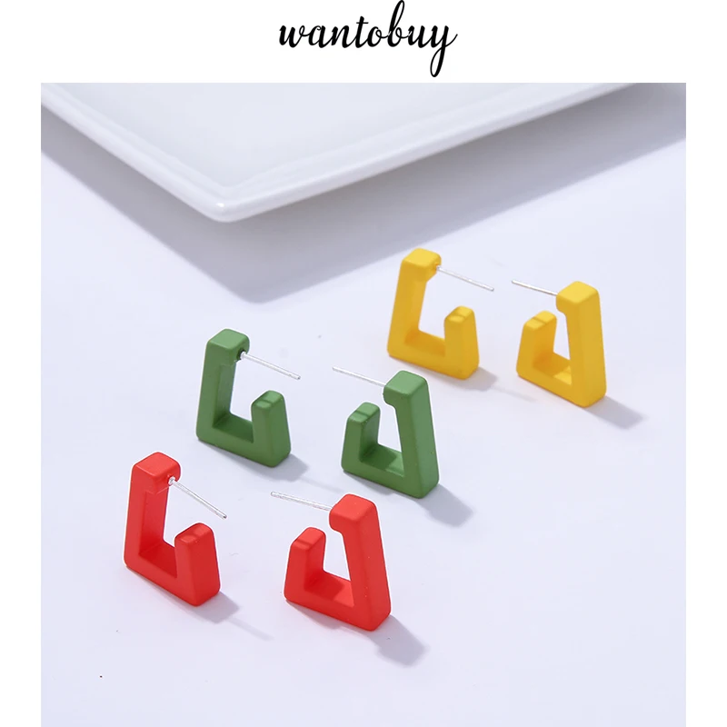 

Wantobuy Fashion Brand Resin Acrylic Geometric Colorful Stud Earrings Sweet Popular Candy Color Earrings Summer for Women Party