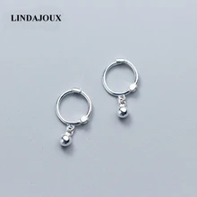 LINDAJOUX 925 стерлингового серебра милый шар очаровательные серьги-кольца для женщин стерлингового серебра-ювелирные изделия маленькая серьга в виде кольца
