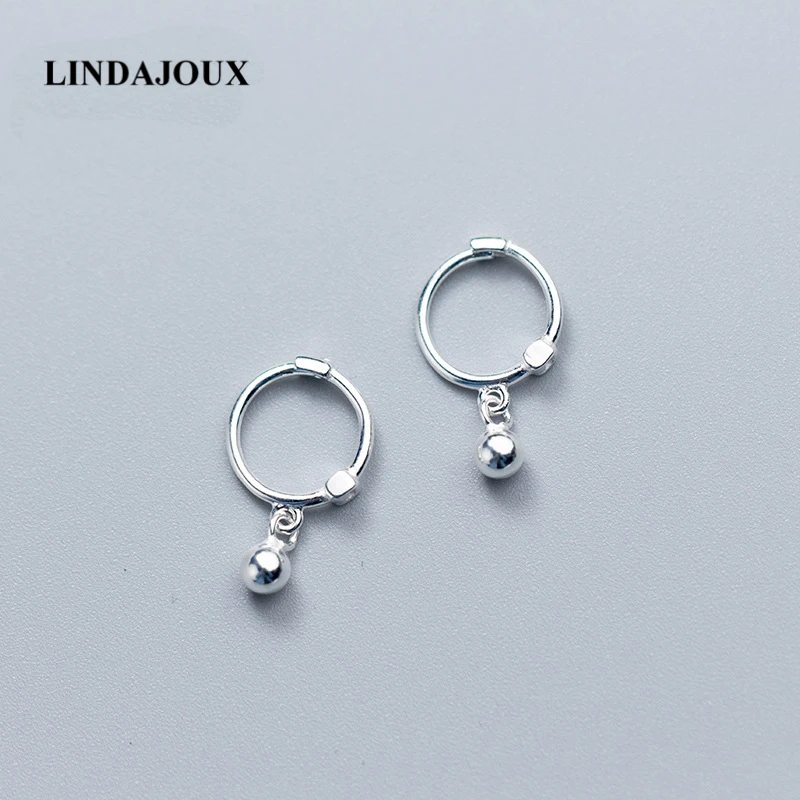 LINDAJOUX 925 стерлингового серебра милый шар очаровательные серьги кольца для женщин