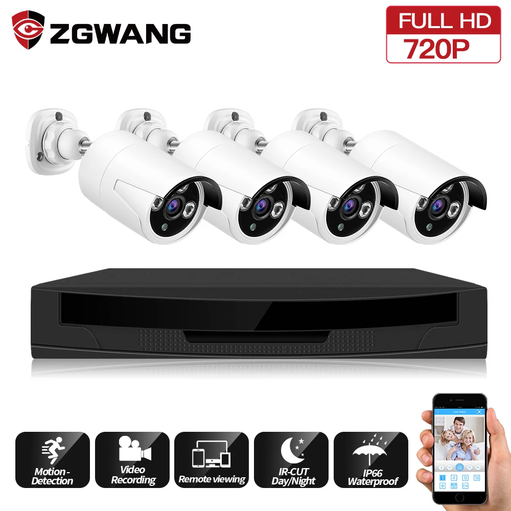 ZGWANG 720P 4CH POE NVR KIT Waterproof Camera System Outdoor P2P IP CCTV Security Video Surveillance Kit | Безопасность и защита