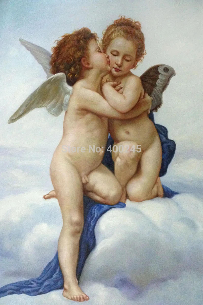 

The First Kiss William Adolphe Bouguereau Painting Canvas Art Hand Painted Classical Angel Artwork Wall Decor