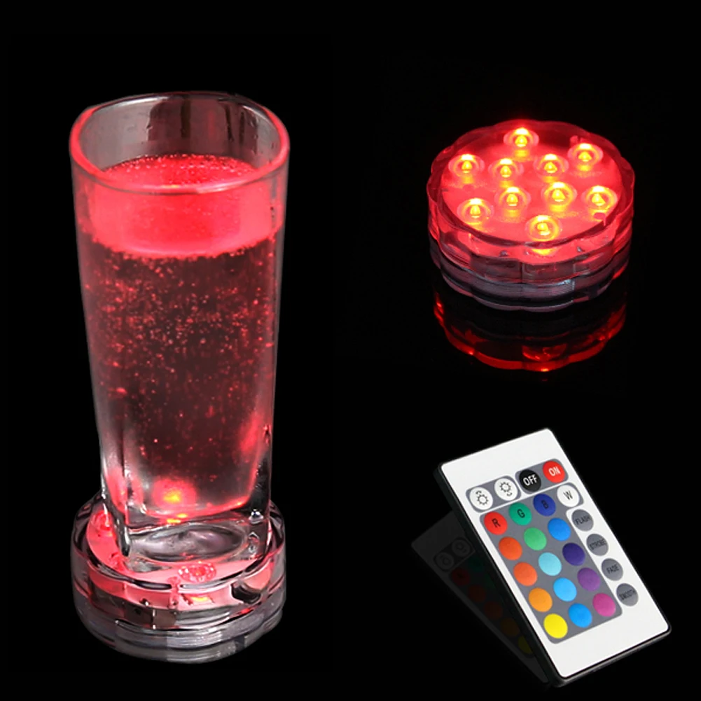 RGB 10 llevó la luz sumergible con pilas impermeable Piscina boda Piscina Pond Base florero Floral iluminaciones RGB 10 llevó la luz sumergible con pilas impermeable Piscina boda Piscina Pond Base florero Floral iluminaciones