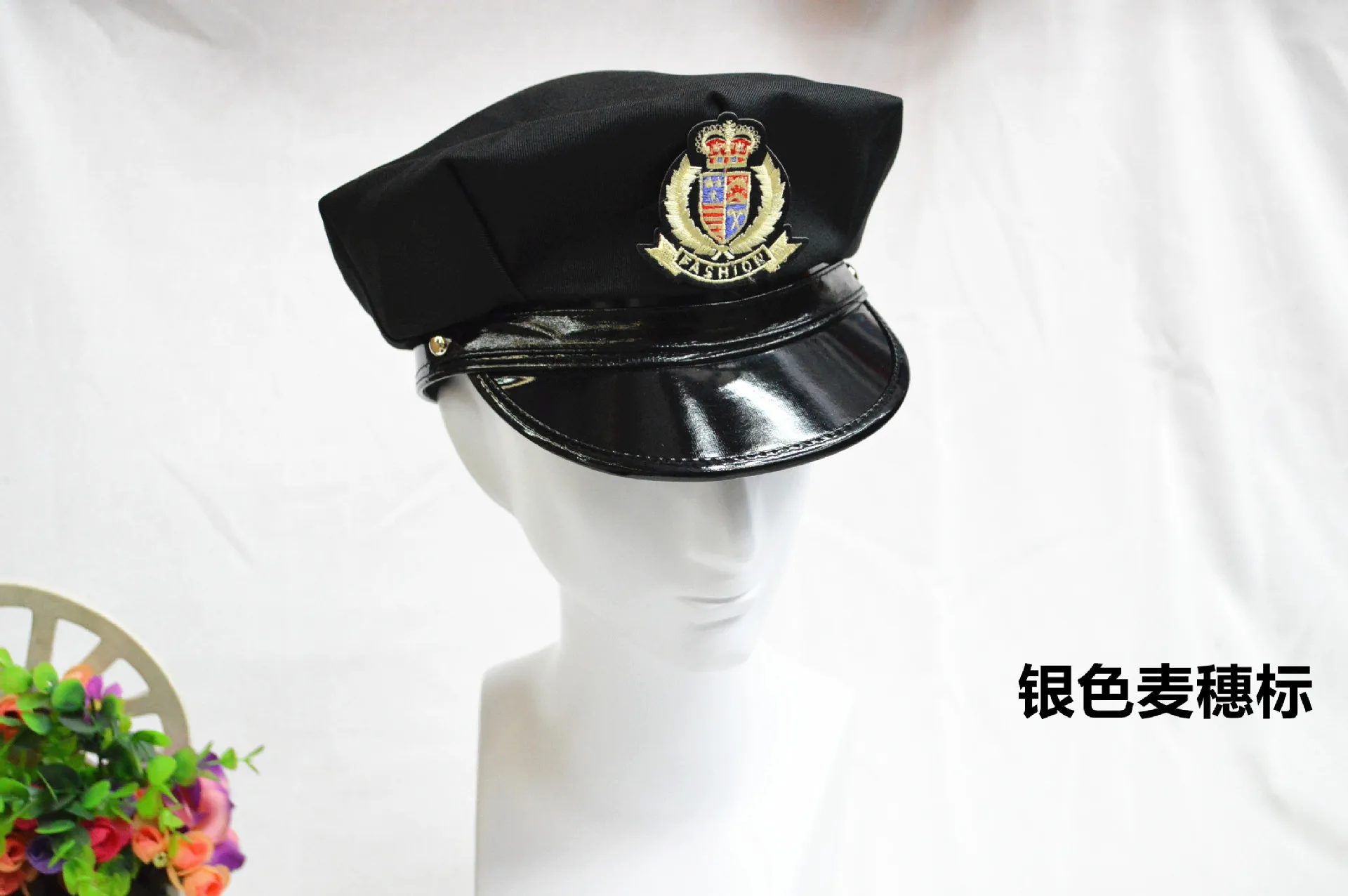 Шапки для костюмов, полицейская шляпа, форма для выступлений, черная восьмиугольная шапка, полицейская пшеничная шляпа, темно-синяя шляпа