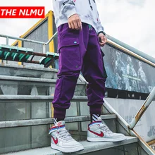 Мужские шаровары с несколькими карманами, брюки карго,, Мужская Уличная одежда, штаны для бега, хип-хоп стиль, повседневные брюки, мужские черные фиолетовые брюки, WG04