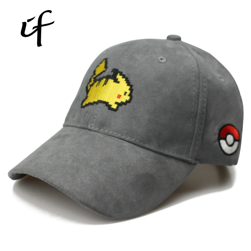 

[illfly] Suede Cartoon Drake Bone Dad Cap Pokemon Go Anime Cospaly Cap Pikachu Visor Baseball Caps Fitted Hat Bone Masculino