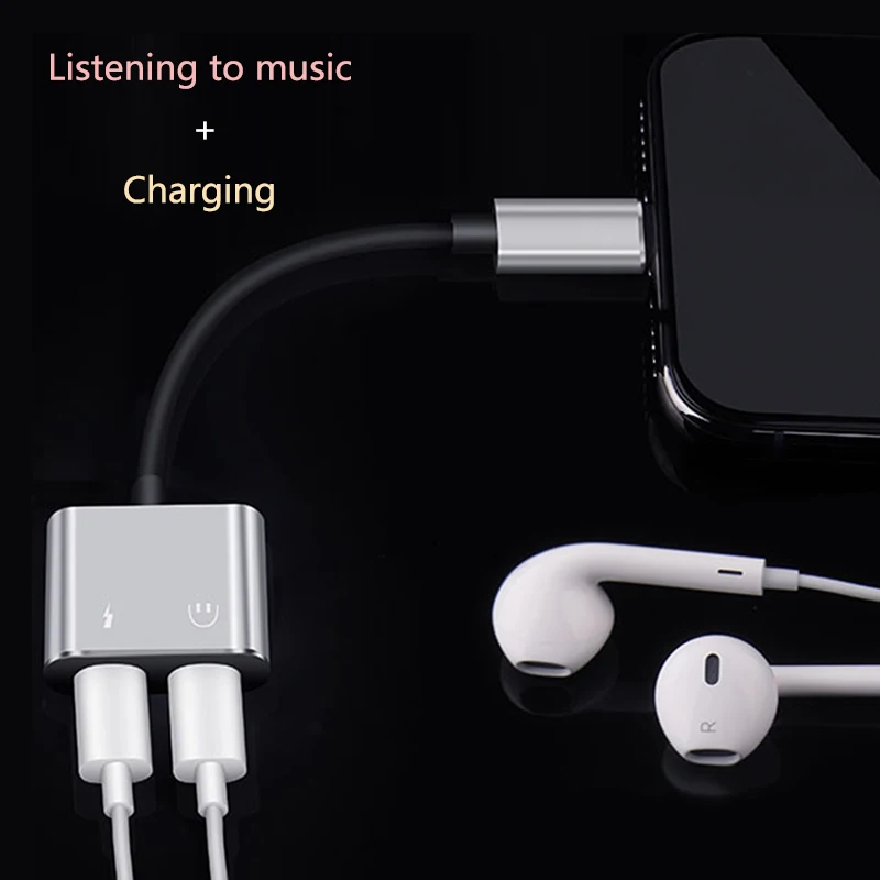 Goedkoop Audio Adapter Opladen Oortelefoon 2in1 Kabel Voor iPhone 7 8 Plus X Jack AUX Adapter Charger Hoofdtelefoon charger Splitter accessoires