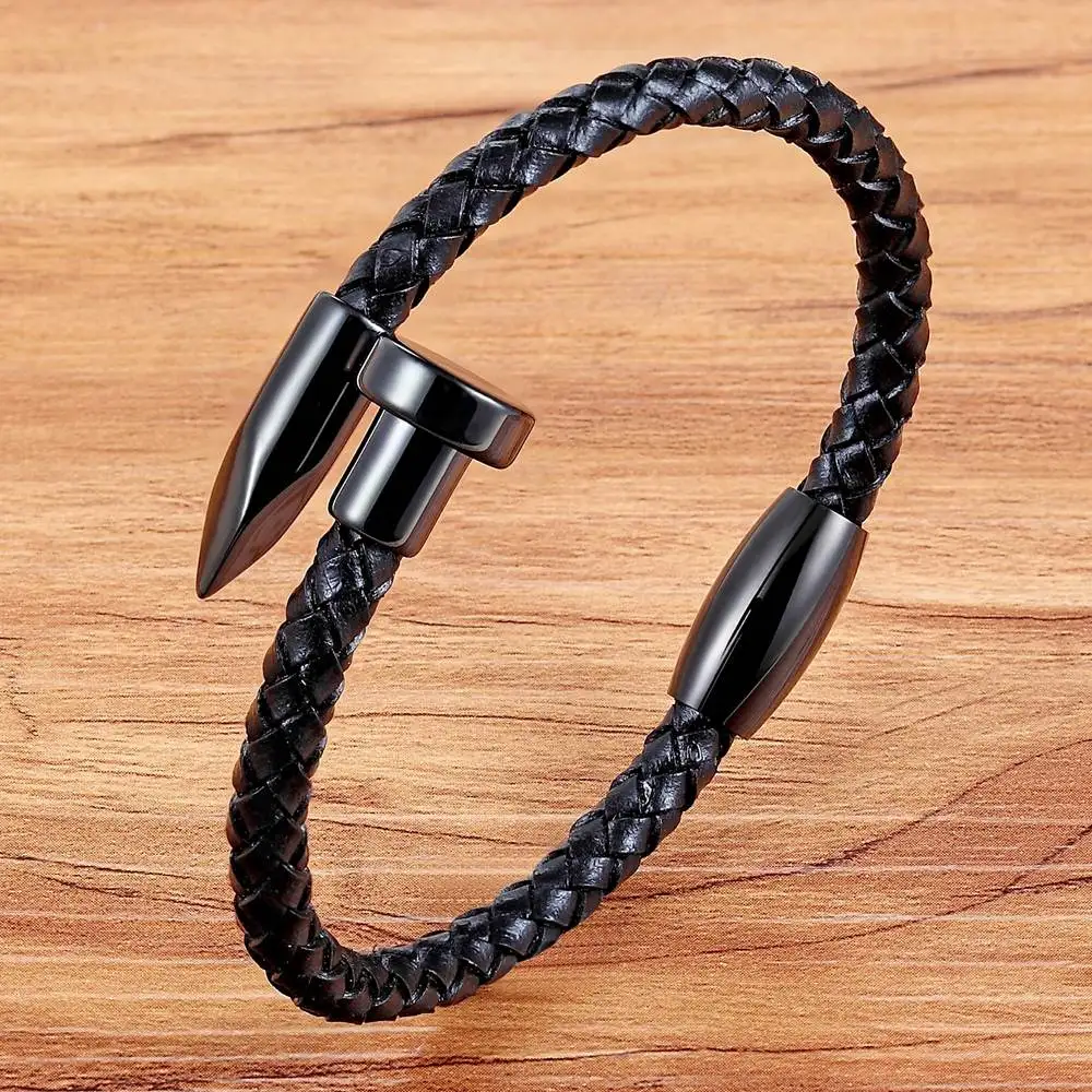 XQNI Специальный классный подарок на день рождения для мальчиков дизайн ногтей фиксированные Аксессуары Браслет из натуральной кожи нержавеющая сталь с магнитными застежками - Окраска металла: Black
