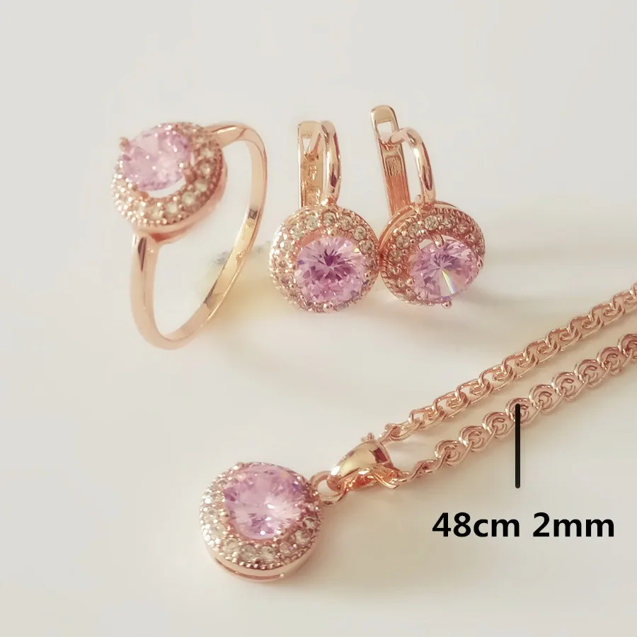 Роскошные свадебные ювелирные наборы, модный розовый кубический циркон, Женские Ювелирные изделия, ожерелье/серьги, обручальные ювелирные наборы для невесты - Окраска металла: set with chain 48cm