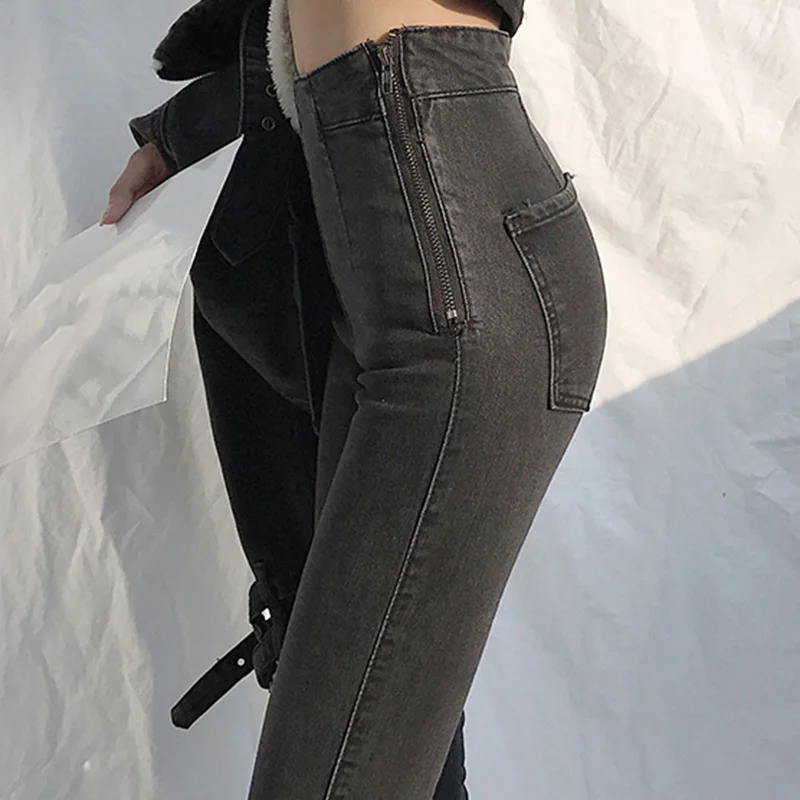 Джинсы с высокой талией, женские весенние осенние джинсовые штаны, корейская мода, узкие черные обтягивающие джинсы, женские повседневные джинсы на молнии