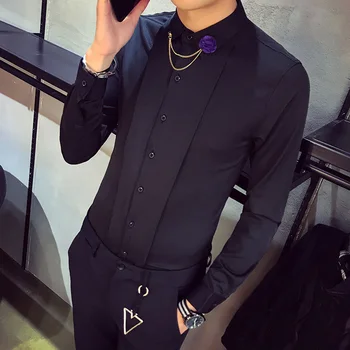 

2019 Men Shirt Casual Slim Fit Long Sleeve Shirts Wedding Party Prom Shirt Decoration Streetwear Shirt Camisa Social Masculina