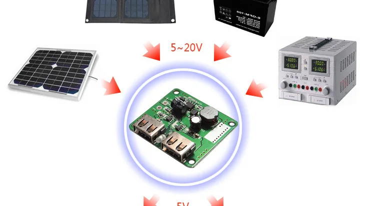 ALLMEJORES контроллер 5 в 3A регулятор напряжения для DIY солнечного мобильного телефона зарядное устройство двойной USB распределительная коробка ourput 5 В