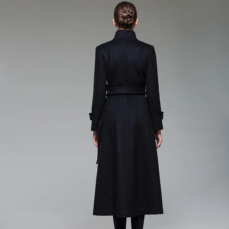 New fashion stand collar wool blends coats slim double breasted trench coat women elegant long woolen coat with belt New fashion stand collar wool blends coats slim double breasted trench coat women elegant long woolen coat with belt