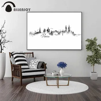 

Allenjoy Italy Cities Pictures Denice Watercolor Landscape Black and White Canvas Paintings Black and White Living Room Posters