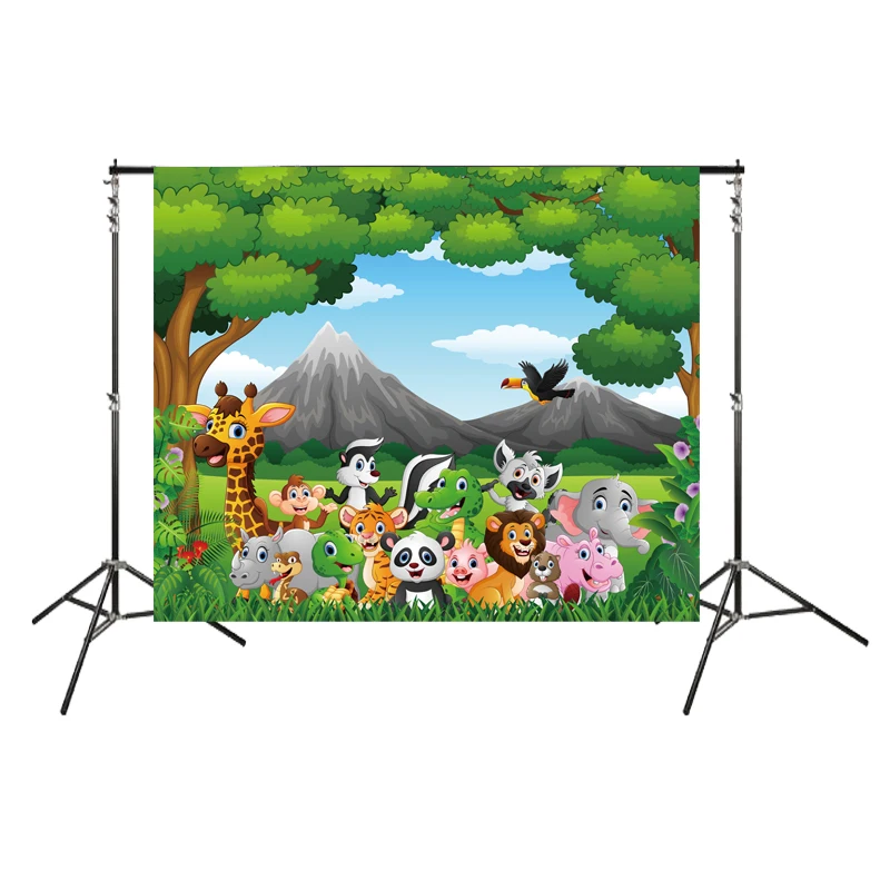 HUAYI Safari Jungle Birthday party backdrops Banner Cute Animals Forest background Photo kids background for photography MZ-1081