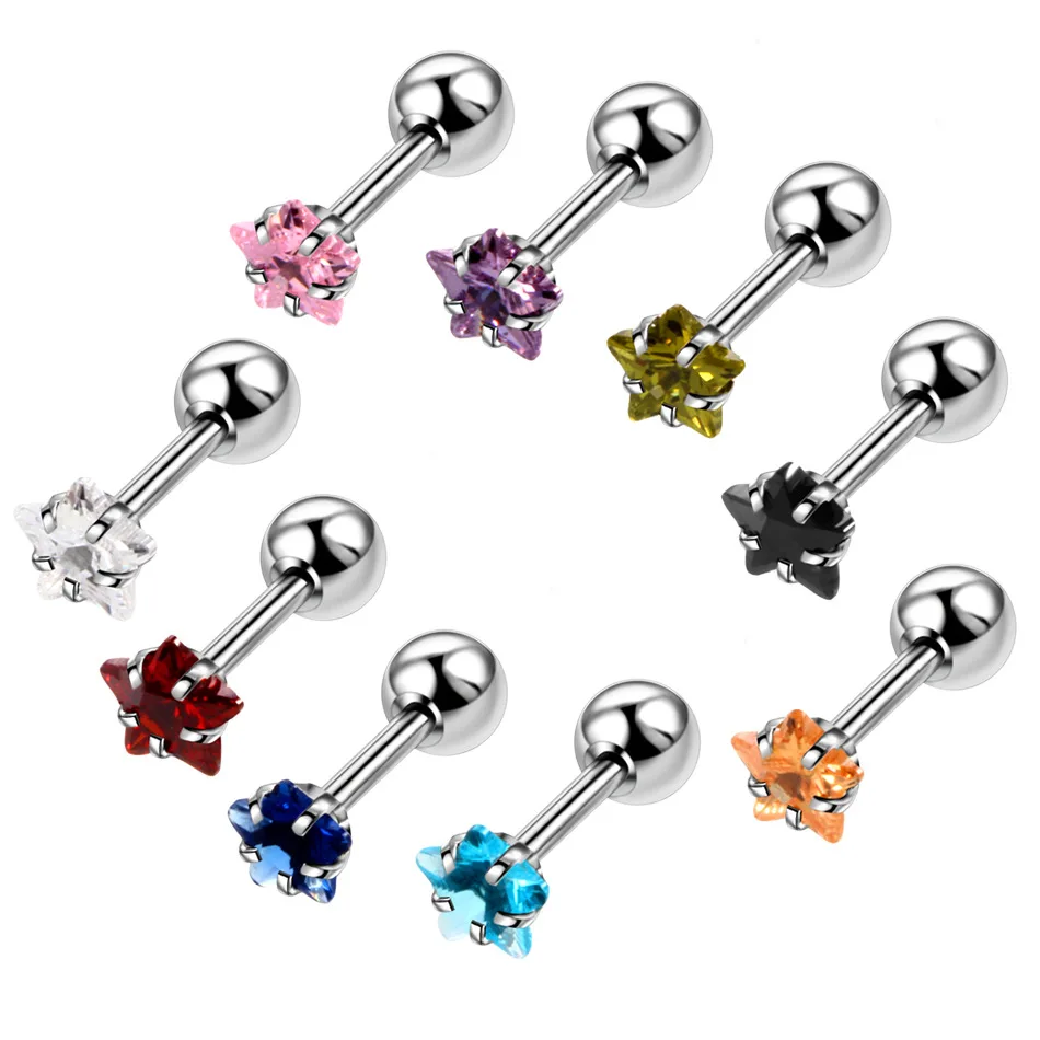 1pcs 16G Silver Internally Threaded Prong Top Gem Labret Lip Piercing