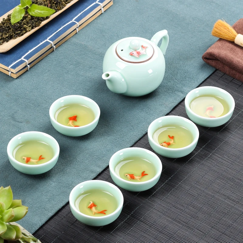 Chinese traditional ceramic kongfu tea set porcelain teacups crafts