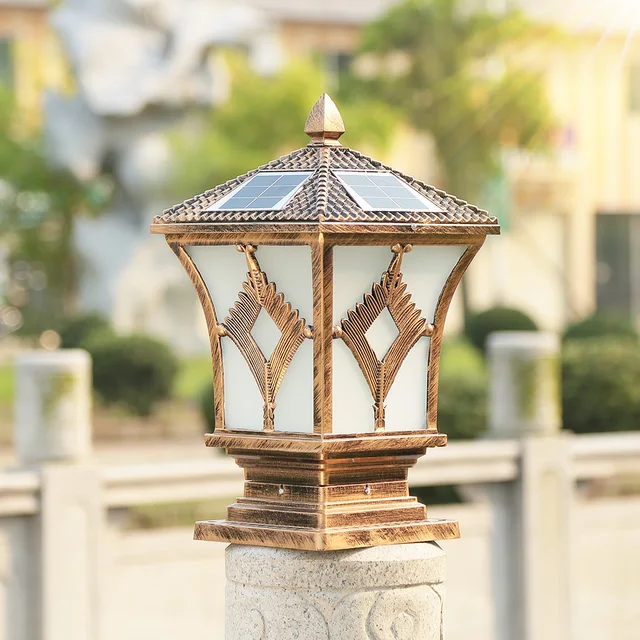 solar powered pillar lights outdoor post cap lamp waterproof yard