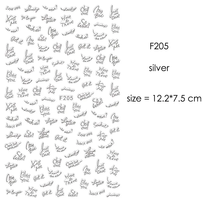 F серия наклейки для дизайна ногтей золотые слова серебряные буквы белый алфавит Черный ABC наклейки для дизайна ногтей самоклеющиеся F205-211 - Цвет: F205 Silver