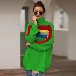 Модная водолазка на пуговицах с радужным принтом свитер женский Водолазка осенний однотонный вязаный пуловер тонкий мягкий джемпер