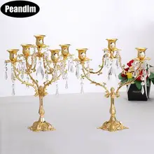 PEANDIM 5 3 Lights Romantic 5 Arms Candle Holders European Candle Strand Candlelight Dinner Decorations Gold