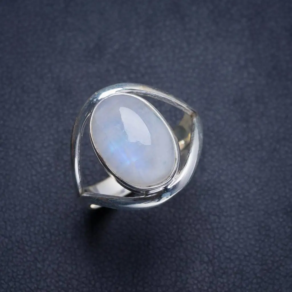 

Natural Rainbow Moonstone Handmade Unique 925 Sterling Silver Ring 8.5 Y4576