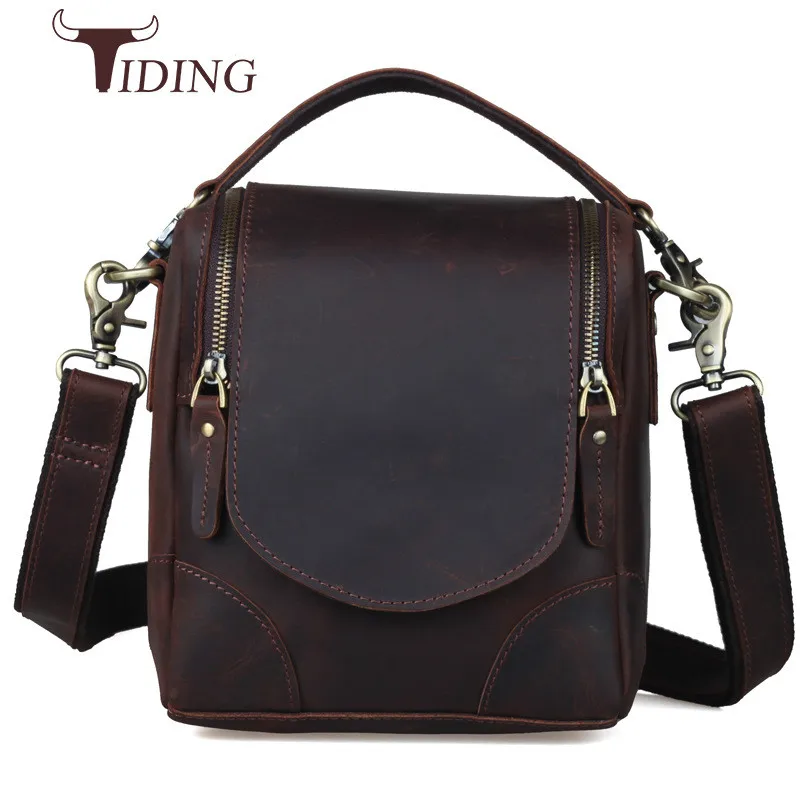 

tiding Luxury Designer Handmade Leather Camera Bag Retro British Style Small Shoulder Messenger Multi-functional Male Bag Brown