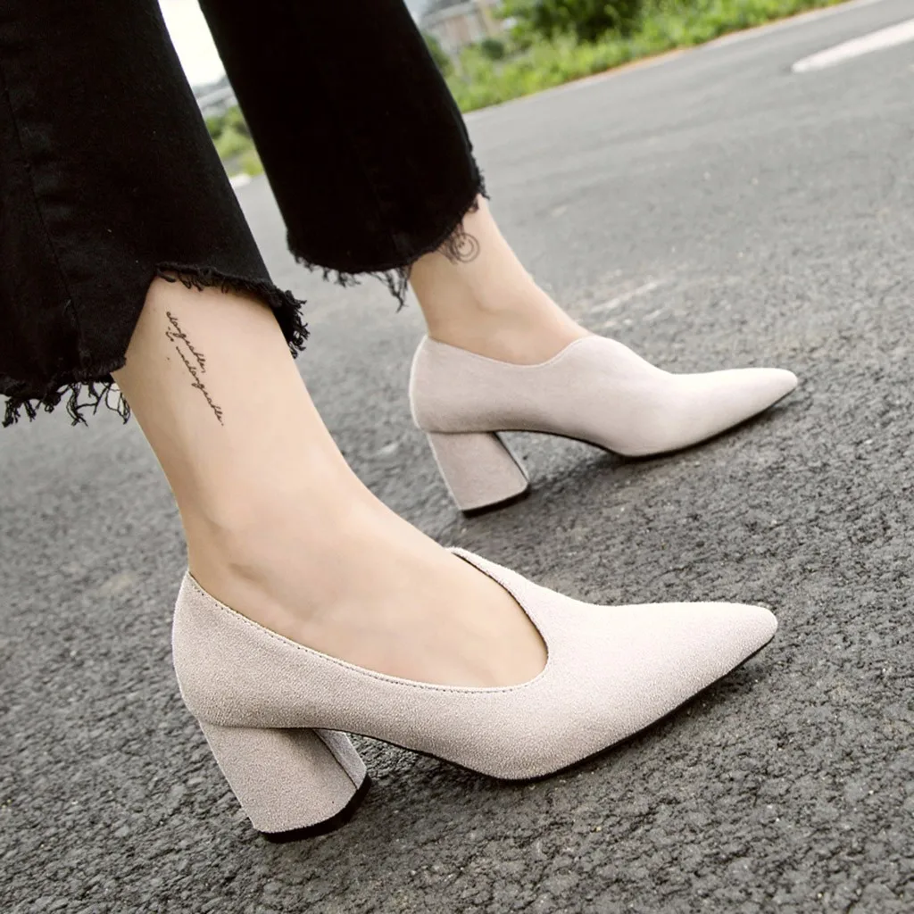 

Women Fashion Sexy Solid Party Wedding Thick High Heel Pointed Toe Single Shoes pumps #XTN
