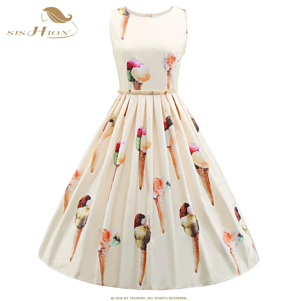 SISHION Ice Cream Print Summer Dress 2017 Women Sleeveless Black White