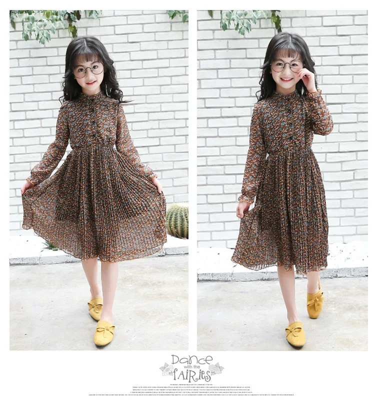 Весенне-осенняя шифоновая длинная весенняя одежда для девочек популярное детское платье одежда для детей