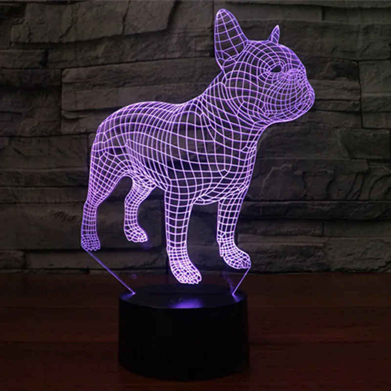 Симпатичный французский бульдог 3D Светодиодная Ночная лампа 7 цветов USB