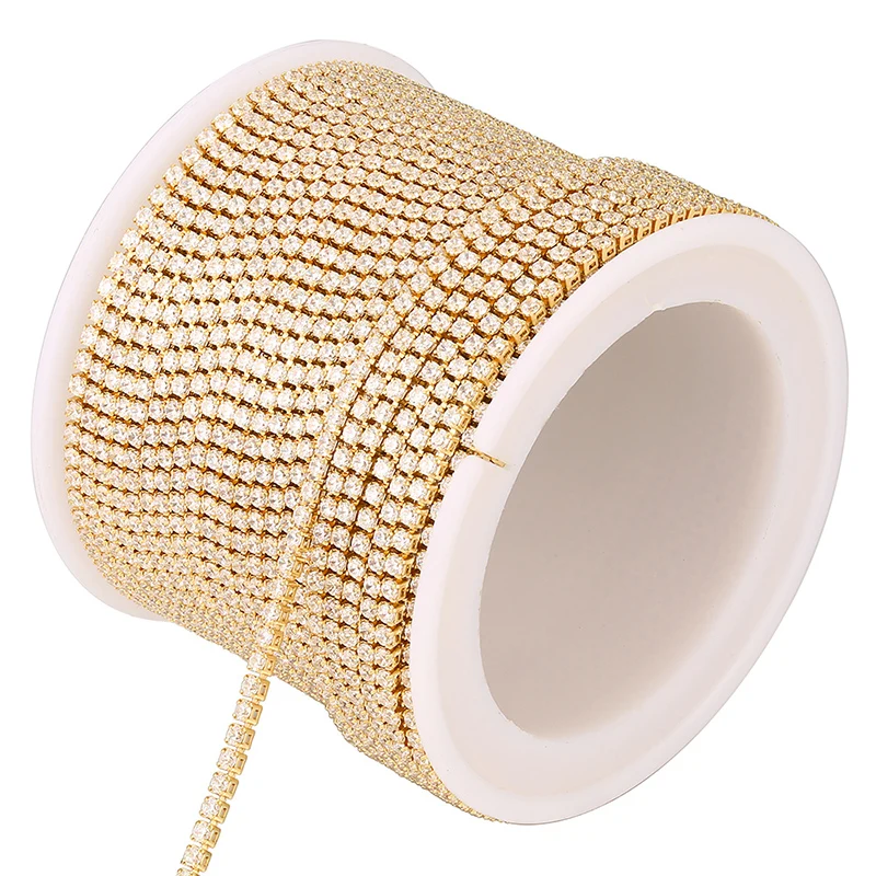 

ZHUKOU 1 Meter Gold Clear Crystal Dense Rhinestone Chain Apparel Sewing Glass Rhinestone Cup Chain Model:VL16