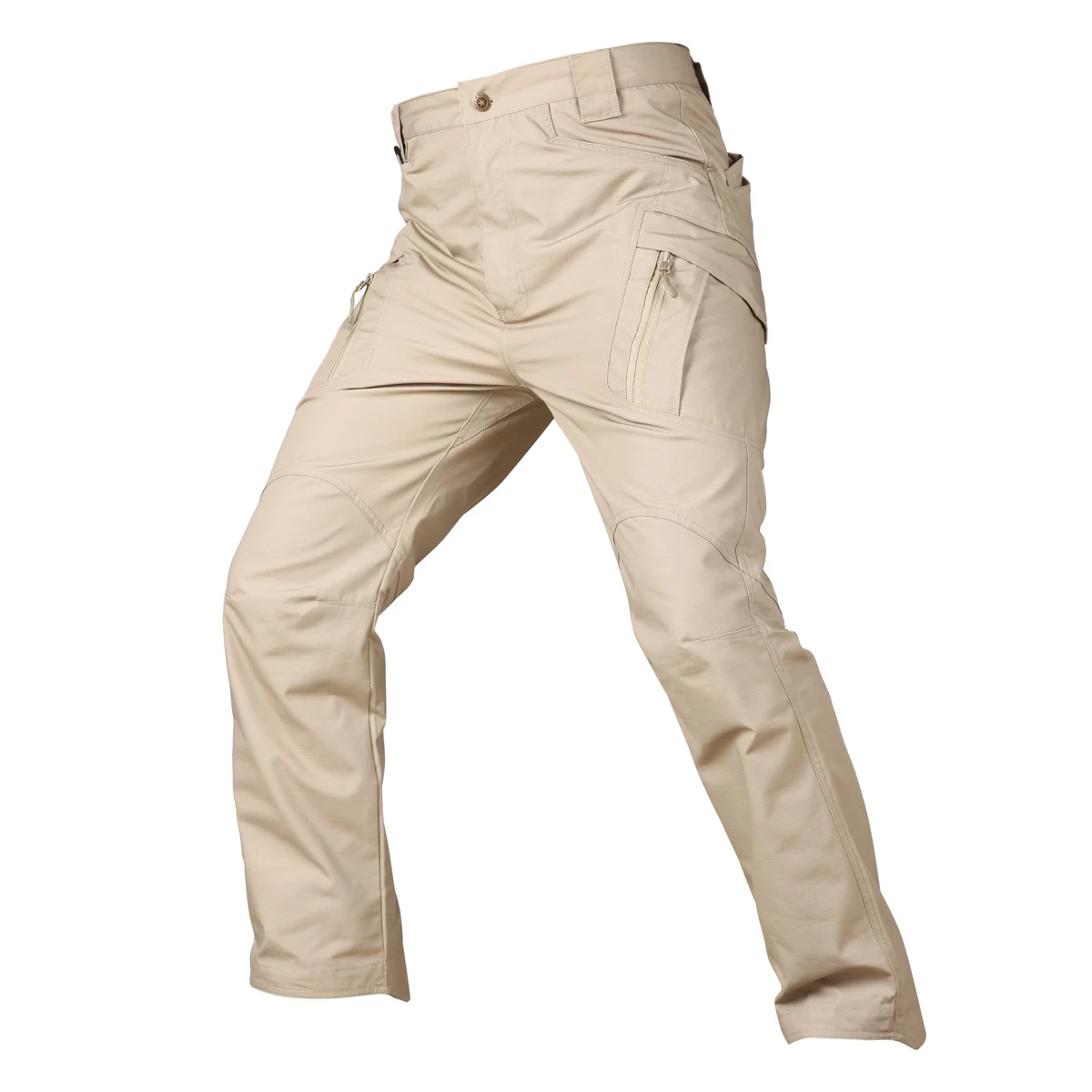 Мужские тактические брюки IX9, армейские брюки-карго на молнии, 9 карманов, эластичные повседневные хлопковые брюки, черные, активные, водонепроницаемые, военные брюки - Цвет: Khaki