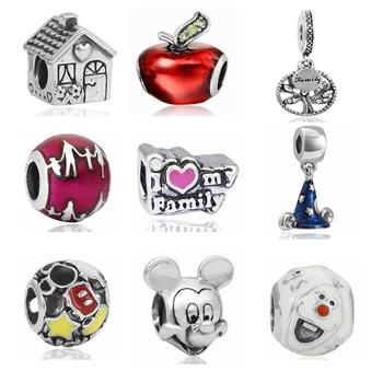 New Fashion Charm Beads Love Family And Fimaly Tree Silver Plated Cartoon Bead Fit Pandora Bracelet & Necklace