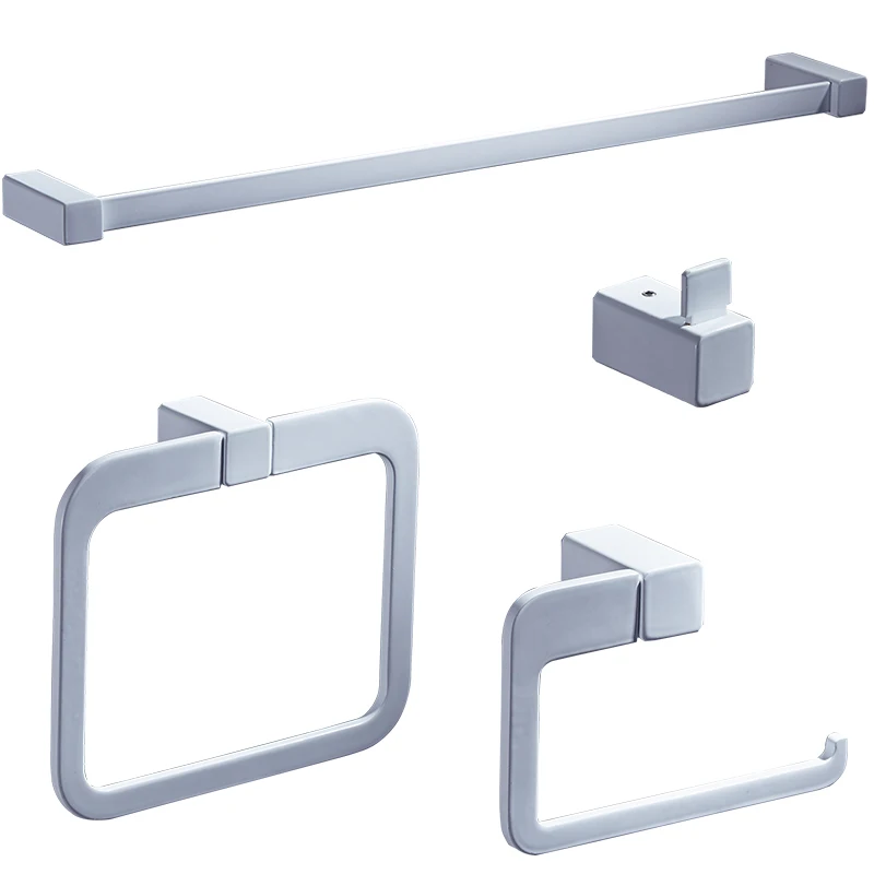 Bathroom Towel Rack Stainless Steel Square Hooks Towel Rail Wall Mounted Towel Bar White Spray Paint Bathroom Hardware Set