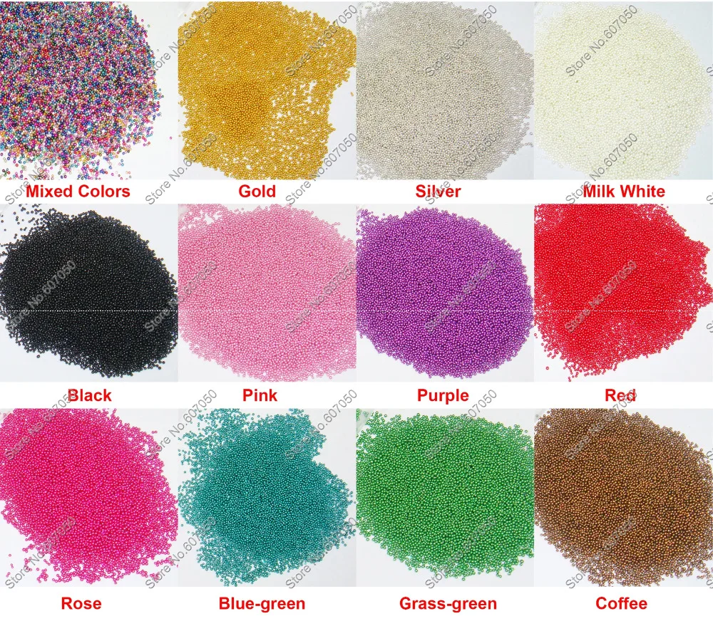 

12Colors Micro Mini Small Caviar Plastic Ball Beads for DIY Gel Nail Art Tips Decorations and Gift Crafts 1bag=50gram