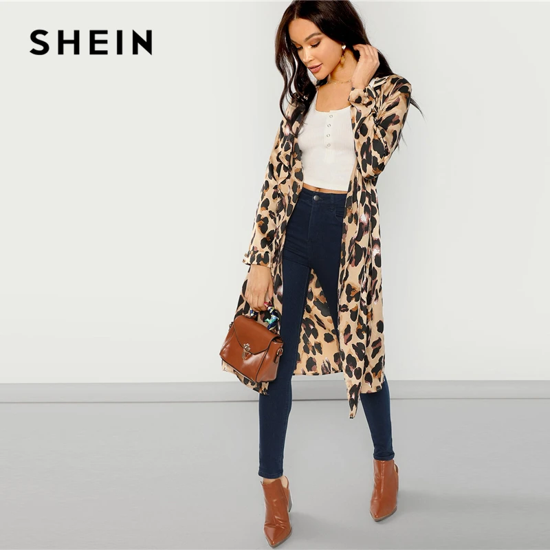SHEIN Легкое Пальто С Леопардовым Принтом И Длинным Рукавом Модный Кардиган