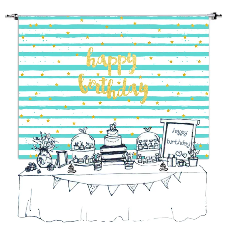 baby shower newborn birthday backdrop green blue stripe party decor dessert table banner photography background customize W-513